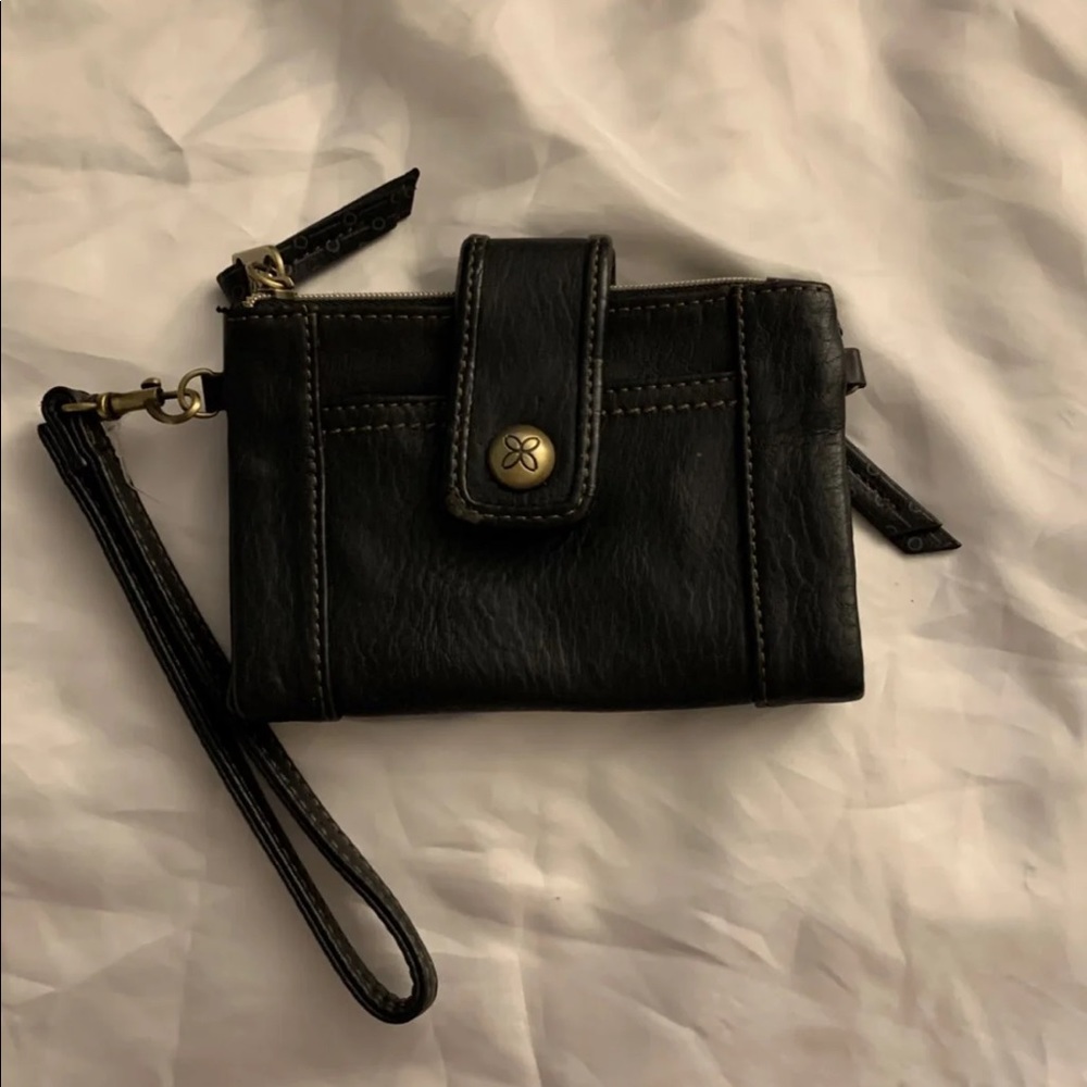 Small relic wallet with wrist strap